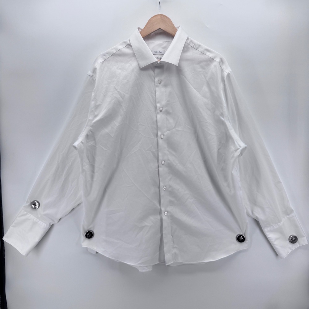 Calvin Klein Dress Shirt Mens 18.5 34/35 White Performance Non-Iron Regular Fit